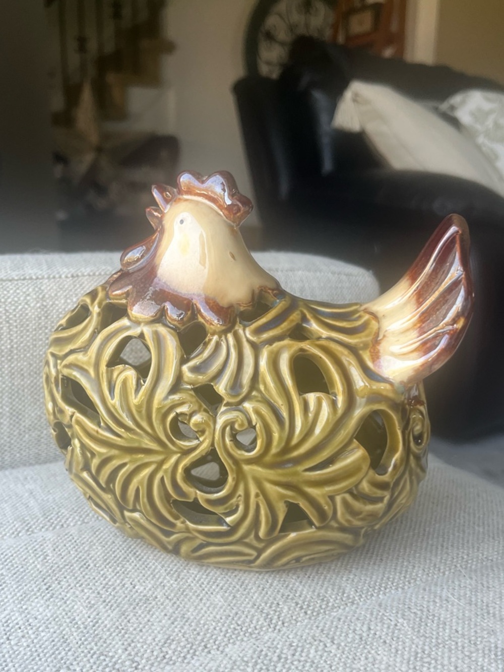Handcrafted Yellow Ceramic Hen Figurine - Decorative Home Art